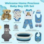 Welcome Home Precious Baby Gift Set | Newborn Baby Boy Gift Set with Baby Essentials | Baby Gift for Expecting Moms and Gender Reveals | Baby Layette Set | Blue Baby Gift Basket | Nikki's Gift Baskets