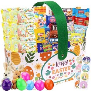 Easter Snack Basket (52 Count) Filled with Candy, Treats and Bunny, Great Package for Family, Friends, Kids, Boys and Girls - Style 2