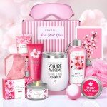 Gifts for Women Birthday Gifts for Women, Bath and Body Works Gift Set- 10 Pcs Valentine's Mother's Day Gifts and Cherry Blossoms Self Care Package Gift Women, Relaxing Spa Gift Basket for Women