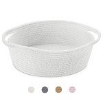 ABenkle Small Woven Storage Basket with Handles - 12"x8"x5", Decorative Rope Bin for Home Organization, Cat & Dog Toys, Shelf Storage, Gift Basket - White