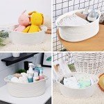 ABenkle Small Woven Storage Basket with Handles - 12"x8"x5", Decorative Rope Bin for Home Organization, Cat & Dog Toys, Shelf Storage, Gift Basket - White