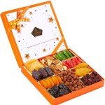 Cerez Pazari Dried Fruit and Nuts Gift Basket, Gourmet Holiday Gift Box Variety Of 10, Healthy Party Snack, Elegant Orange Box, 1.43 lbs