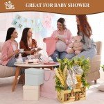 GiftAmaz Wooden Baby Shower Crate Closet, Baby Storage Crate Hamper with Handle, Basket for Baby Shower Gifts, Welcome Gift Basket for Newborn Boys Girls, Pregnancy Gifts for New Parents