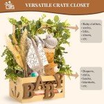 GiftAmaz Wooden Baby Shower Crate Closet, Baby Storage Crate Hamper with Handle, Basket for Baby Shower Gifts, Welcome Gift Basket for Newborn Boys Girls, Pregnancy Gifts for New Parents