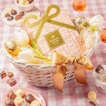Easter Chocolate Gift Basket, Candy Food Gifts Arrangement Platter, Gourmet Snack Gift Bow Tin Box, Present Idea, Stocking Stuffer, Corporate Him & Her, Men Women Family Parties- Gourmet Belgian Truffles- Pink- Bonnie & Pop