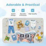 Deluxe 15-Piece New Baby Gift Basket | Newborn Baby Boy Gift Set with Baby Essentials | Baby Gift Basket for Expecting Moms & Parents | Blue Baby Gift Set with Dinosaurs | Nikki's Gift Baskets