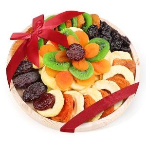 Dried Fruit Gift Basket – Gourmet Dry Fruit Tray in Wooden Platter – Healthy Snack Food Gift Basket for Women and Men – Perfect for Birthday, Holiday, Corporate, Thank You Present