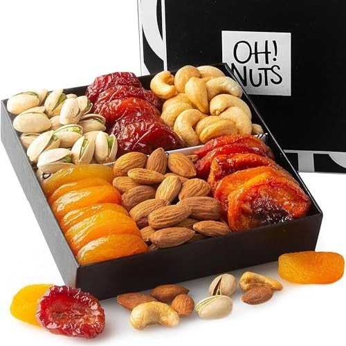 Oh! Nuts Dried Fruits and Nuts Gift Basket - Premium, Healthy Assortment of Nuts & Dried Fruits, Grown and Traditionally Crafted in the USA, Sealed Fresh in Individual Packs (Black box)