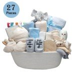 27-Piece Baby Shower Gifts for Boys, Newborn Essentials Must Haves,Large Baby Boy Gift Basket Set Essential Stuff,Gender Reveal Gifts,Rattle Swaddle,Blue,Baby Registry Search,Diaper Caddy Organizer