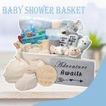 27-Piece Baby Shower Gifts for Boys, Newborn Essentials Must Haves,Large Baby Boy Gift Basket Set Essential Stuff,Gender Reveal Gifts,Rattle Swaddle,Blue,Baby Registry Search,Diaper Caddy Organizer