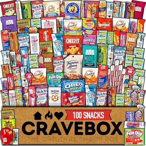 CRAVEBOX Snack Box (100 Count) Easter Variety Pack Care Package Gift Basket Adult Kid Guy Girl Women Men Birthday College Student Office College Back to School