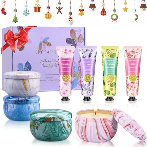 Gift Baskets for Women: Unique Candles & Hand Cream Lotion Gifts Set, Gifts for Mom, Teacher Appreciation Gifts, Relaxing Spa Holiday Gift Set, Birthday Gift for Wife Coworkers Friends, Nurse Gifts