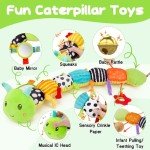 Baby Sensory Toy 0-6 Month Music Animal Stuffed Plush Caterpillar Toy for Infant 0-3-6 Month Tummy Time with Baby Mirror Crinkle Rattle 6-12 Month Newborn Boy Girl Easter Basket Stuffers Shower Gifts