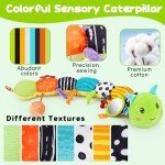 Baby Sensory Toy 0-6 Month Music Animal Stuffed Plush Caterpillar Toy for Infant 0-3-6 Month Tummy Time with Baby Mirror Crinkle Rattle 6-12 Month Newborn Boy Girl Easter Basket Stuffers Shower Gifts