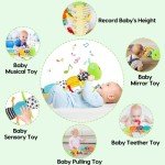 Baby Sensory Toy 0-6 Month Music Animal Stuffed Plush Caterpillar Toy for Infant 0-3-6 Month Tummy Time with Baby Mirror Crinkle Rattle 6-12 Month Newborn Boy Girl Easter Basket Stuffers Shower Gifts