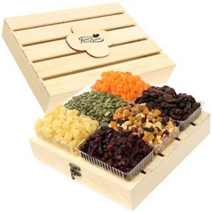 Anna and Sarah Premium Dried Fruit-Nuts-Seed and Trail Mix(Trail Mix, Papaya, Pineapple,Cranberry, Black Jumbo Raisin and Pumpkin Seed) in Wooden Gift Basket Kosher-Halal For Christmas-Holiday for Mom-Dad-Boy-Girl everyone