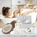 LaurGifts Sweet Coconut Spa Gift Baskets for Women – Luxury Birthday Bath Gifts for Mom, Wife, Sister, Friend - Self-Care and Relaxation Mother’s Day Gifts - Gift Baskets for Her for All Occasions