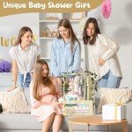 Baby Shower Gifts Basket Wooden Crate, Personalized Wooden Letters and Baby Clothes Hangers New Born Baby Girl Boy Gifts Vine Decorations Cute Closet with Handle Pregnancy Gifts for New Mom Parents