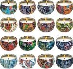 Set of 16 Small Scented Candles Soy Wax Aromatherapy Candles 2.5 OZ Portable Tin Candles with Lid, Relaxation Gifts Basket for Mother, Women, Friends and Coworkers …