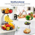 Auledio Iron 2-Tier Countertop Fruit Vegetables Basket Bowl Storage With Banana Hanger, Black, 64 ounces