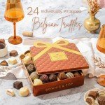 Chocolate Gift Basket, Candy Food Gifts Arrangement Platter, Gourmet Snack Gift Bow Tin Box, Present Idea, Stocking Stuffer, Corporate Him & Her, Men Women Family Parties- Gourmet Belgian Truffles- Brown- Bonnie & Pop