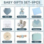 Baby Gift Set Baby Shower Gifts Basket for Newborns New Born Baby Boy Gift Set Blue Baby Gift Basket with Baby Rattle Muslin Towel Security Blanket Gender Reveal Gifts for Baby Girls Boys