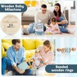 Baby Gift Set Baby Shower Gifts Basket for Newborns New Born Baby Boy Gift Set Blue Baby Gift Basket with Baby Rattle Muslin Towel Security Blanket Gender Reveal Gifts for Baby Girls Boys