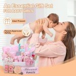 27-Piece Baby Girl Shower Gift Basket Set - Newborn Essentials, Large Pink Gift Basket With Rattle, Swaddle, Diaper Caddy Organizer