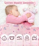 Golray 9pcs Baby Girl Gifts, Baby Shower Gifts for Girls Baby Toys 0-6 Months with Bunny Rattle, Blanket/Onesies/Headband/Socks, New Born Essential Stuff, Gender Reveal Ideas Infant Baby Gift Basket