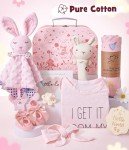 Golray 9pcs Baby Girl Gifts, Baby Shower Gifts for Girls Baby Toys 0-6 Months with Bunny Rattle, Blanket/Onesies/Headband/Socks, New Born Essential Stuff, Gender Reveal Ideas Infant Baby Gift Basket