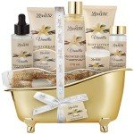 Mother's Day Spa Gift Basket for Women, Vanilla Bath & Body Set, Christmas & Birthday Gift, Includes Shower Gel, Body Lotion, Hand Cream, Body Scrub, Message Oil, Candle, Eye Mask, Confetti