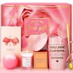 Gifts for Women, Mom, Wife, Girlfriend, Sister, Daughter, Grandma: Mothers Day Gifts, Happy Birthday, Christmas, Valentines Day, Pink Rose Spa Baskets Set