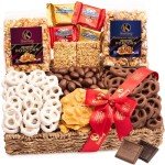 KREMERY Creamy Chocolate Cravings - Mothers Day, Chocolate Covered Pretzels & Caramel Popcorn Gift Basket, in Seagrass Tray + Ribbon (Premium, 2.5 lbs) Birthday Care Package - Kosher Dairy, USA Made