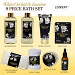 Mothers Day Gift Basket for Mom, Bath and Body Gift Basket for Women and Men – Orchid & Jasmine Home Spa Set With Body Scrubs, Lotions, Oils, Gels and More - Care Package for Women & Men - 9 Piece Set