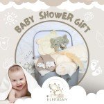 Elephany Baby Shower Gifts – Gender-Neutral Baby Gift Basket for Newborn Girls and Boys – Newborn Baby Essentials Gift Basket with Blanket, Towel, Rattle Toy, Socks – Cute Newborn Baby Gifts
