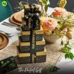 NUT CRAVINGS Mothers Day Gourmet Mom Treats - Chocolate Covered Pretzels & Caramel Popcorn Gift Basket, in Black Tower + Ribbon (8 Assortments) Food Arrangement, Healthy Snack Care Package, Kosher