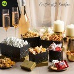 NUT CRAVINGS Mothers Day Gourmet Mom Treats - Chocolate Covered Pretzels & Caramel Popcorn Gift Basket, in Black Tower + Ribbon (8 Assortments) Food Arrangement, Healthy Snack Care Package, Kosher