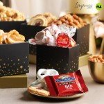 NUT CRAVINGS Mothers Day Gourmet Mom Treats - Chocolate Covered Pretzels & Caramel Popcorn Gift Basket, in Black Tower + Ribbon (8 Assortments) Food Arrangement, Healthy Snack Care Package, Kosher