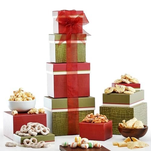 Broadway Basketeers 4 Box Gourmet Food | Tower Snacks | for Women, Men, Families, College – Delivery for Holidays, Appreciation, Thank You, Christmas, Corporate, Get Well Soon Care Package