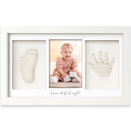 Baby Hand and Footprint Kit - Clay Handprint Keepsake Frame, Newborn Nursery Picture Frame, Personalized New Mom Gifts for Baby Shower & Registry (Alpine White)