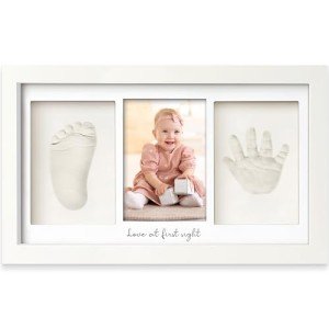 Baby Hand and Footprint Kit - Clay Handprint Keepsake Frame, Newborn Nursery Picture Frame, Personalized New Mom Gifts for Baby Shower & Registry (Alpine White)