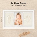 Baby Hand and Footprint Kit - Clay Handprint Keepsake Frame, Newborn Nursery Picture Frame, Personalized New Mom Gifts for Baby Shower & Registry (Alpine White)