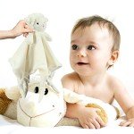 CREVENT Baby Welcome Gift Set Storage Basket with Two Blankets+ A Security Blanket + A Taggie + A Gift Bag with Ribbon (Ivory)