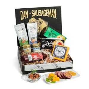 Yukon Gift Basket by Dan the Sasuageman - Featuring Naturally Smoked 100% Beef Summer Sausages, Wisconsin Cheddar Cheese, Specialty Sweet Hot Mustard, Grainy Dijon, Flavor Infused Almonds, Crackers, and Sweets