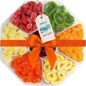Father's Day Dried Fruit Gift Basket - 7 Sweet Tropical Gourmet Dried Fruit - Assorted Food Gift Box for Birthday, Sympathy, Men & Women.