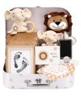 Lictin Baby Gift Set for Boys Girls, Baby Shower Gifts, Neutral Newborn Gifts Basket with Baby Blanket, Wooden Monthly Milestone Cards, Elephant Security Blanket, Rattle Socks and Wrist (Brown)