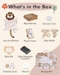 Lictin Baby Gift Set for Boys Girls, Baby Shower Gifts, Neutral Newborn Gifts Basket with Baby Blanket, Wooden Monthly Milestone Cards, Elephant Security Blanket, Rattle Socks and Wrist (Brown)