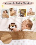 Lictin Baby Gift Set for Boys Girls, Baby Shower Gifts, Neutral Newborn Gifts Basket with Baby Blanket, Wooden Monthly Milestone Cards, Elephant Security Blanket, Rattle Socks and Wrist (Brown)