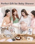 Lictin Baby Gift Set for Boys Girls, Baby Shower Gifts, Neutral Newborn Gifts Basket with Baby Blanket, Wooden Monthly Milestone Cards, Elephant Security Blanket, Rattle Socks and Wrist (Brown)
