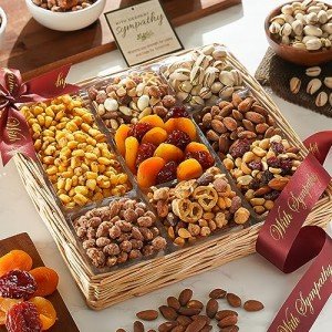 Broadway Basketeers Sympathy Fruit And Nuts Gift Basket - Gourmet Condolence Healthy Gifts For Men Woman Corporate
